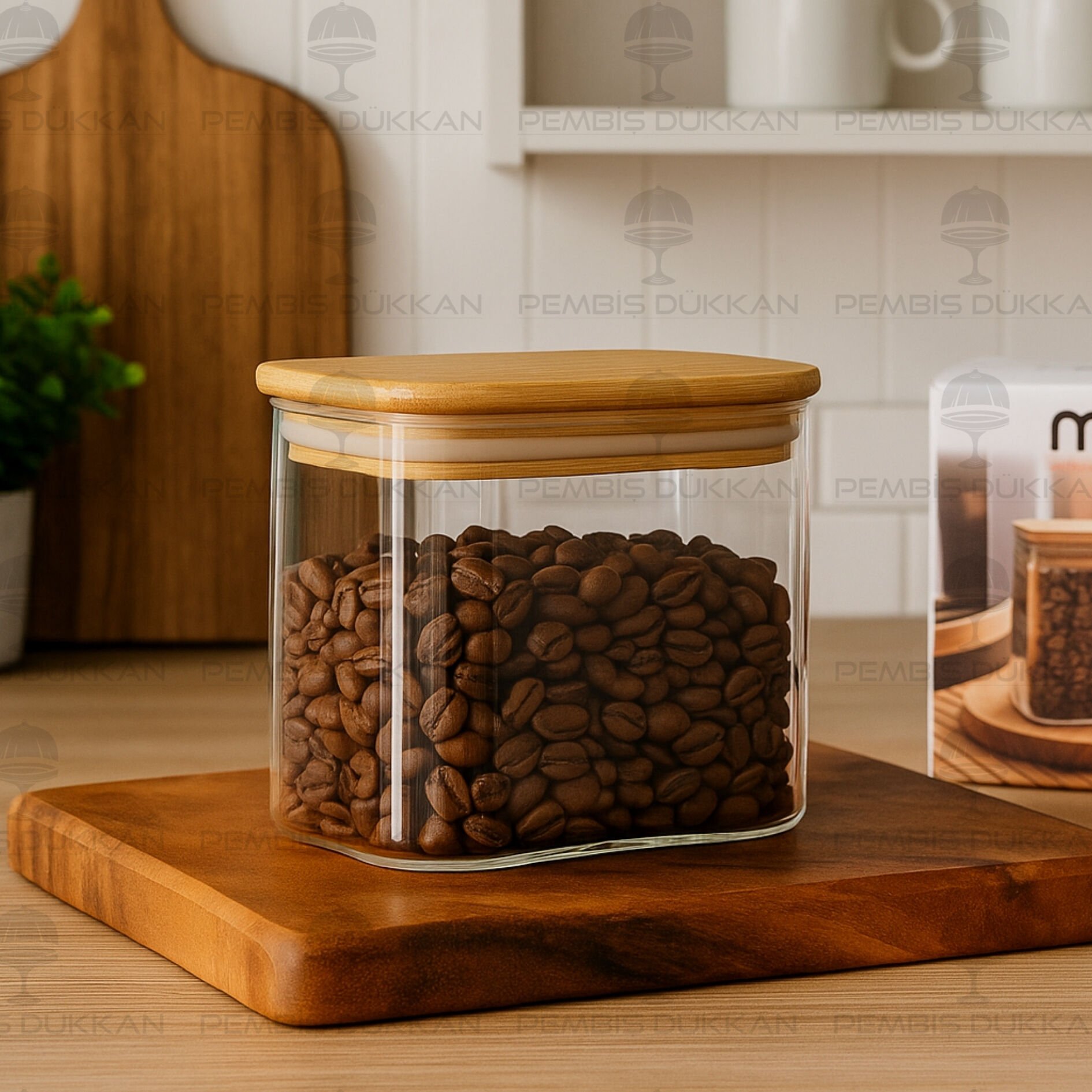 DİKDÖRTGEN 650ML BAMBU KAPAKLI KAVANOZ (1361)