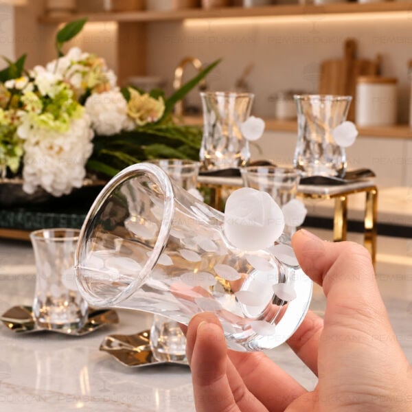 Kristal Beyaz Gül 6 Kişilik 12 Parça Çay Seti (P281.144828)