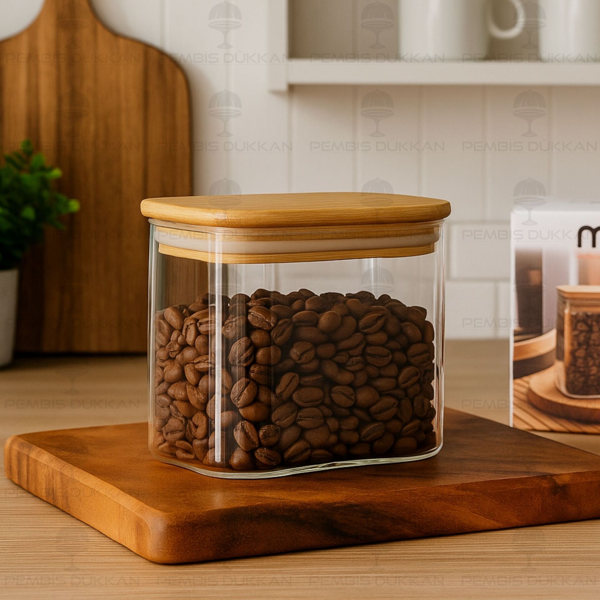 DİKDÖRTGEN 650ML BAMBU KAPAKLI KAVANOZ (1361)