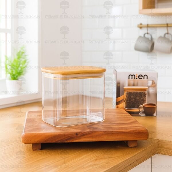 DİKDÖRTGEN 650ML BAMBU KAPAKLI KAVANOZ (1361)