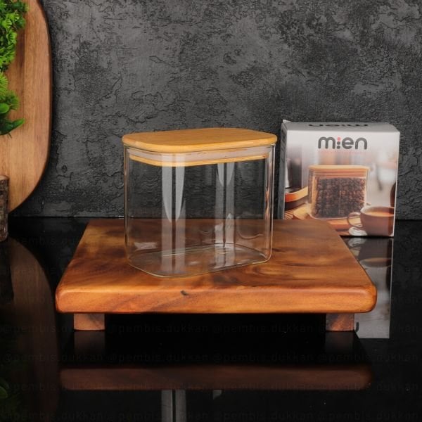 MN 650 ML DİKDÖRTGEN BAMBU KAPAKLI KAVANOZ (1361)