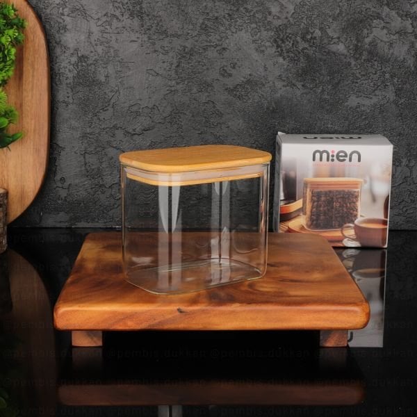 DİKDÖRTGEN 650ML BAMBU KAPAKLI KAVANOZ (1361)