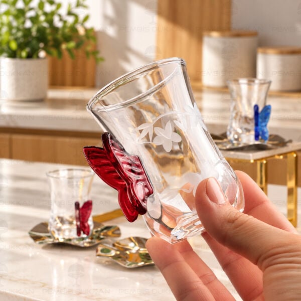 Asorti Kelebek Kulplu 6 Kişilik 12 Parça Çay Seti (P281.144811)