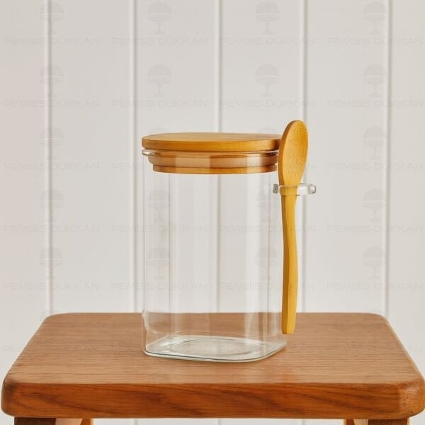 550 ML KARE KAŞIKLI KAVANOZ & TUZ KABI (0108)