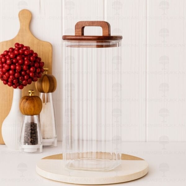 KARE EMİLLA 1850ML AKASYA KAPAKLI, ÇİZGİLİ KAVANOZ (BOR 092)