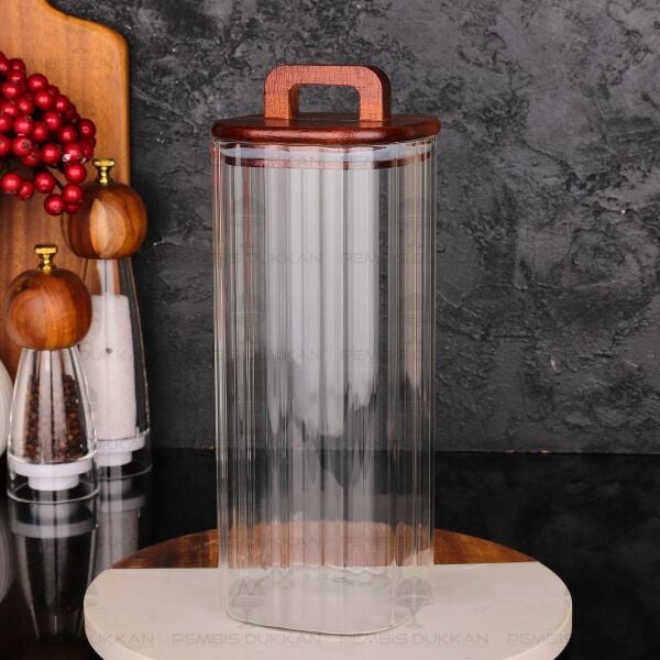 KARE EMİLLA 1850ML AKASYA KAPAKLI, ÇİZGİLİ KAVANOZ (BOR 092)