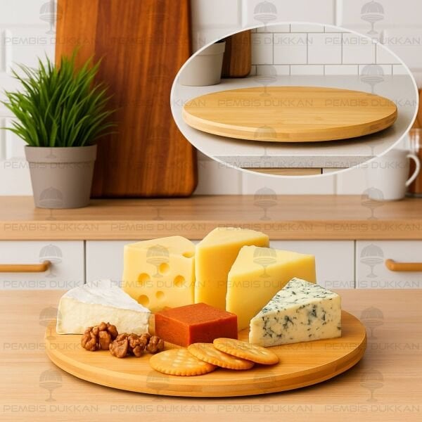 BAMBU 30CM DÖNER MEKANİZMALI PEYNİR TABAĞI (8B86)