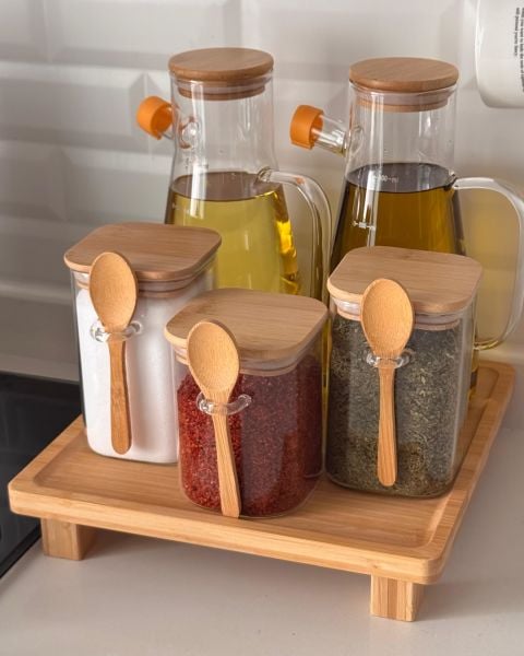 BAMBU PAÇİ YAĞDANLIK & KAŞIKLI KAVANOZ KOMBİN SET NO2