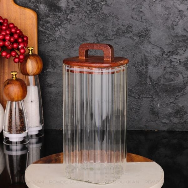 KARE EMİLLA 1500ML AKASYA KAPAKLI, ÇİZGİLİ KAVANOZ (BOR 091)