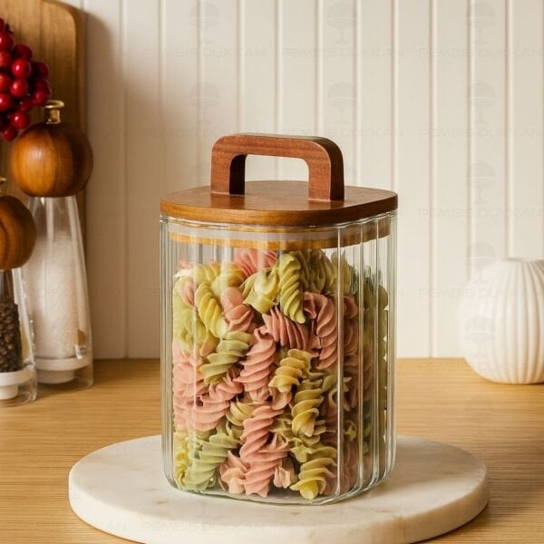 KARE EMİLLA 1100ML AKASYA KAPAKLI, ÇİZGİLİ KAVANOZ (BOR 090)