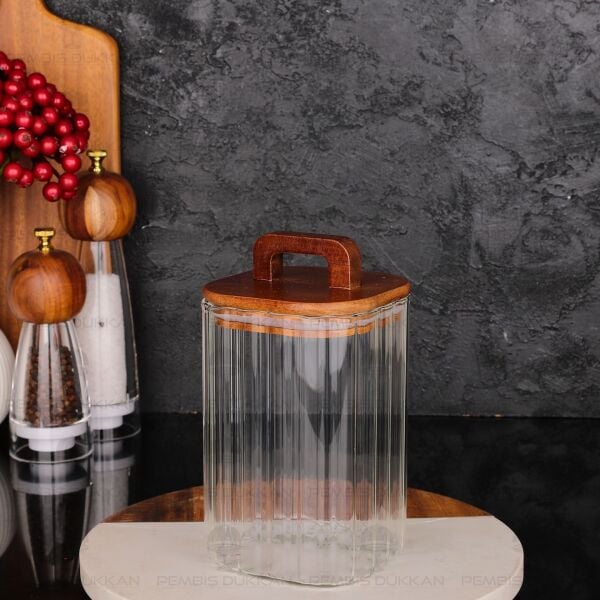 KARE EMİLLA 1100ML AKASYA KAPAKLI, ÇİZGİLİ KAVANOZ (BOR 090)