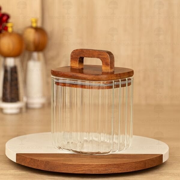 KARE EMİLLA 700ML AKASYA KAPAKLI, ÇİZGİLİ KAVANOZ (BOR 089)