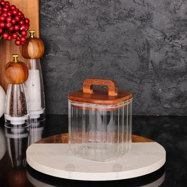 KARE EMİLLA 700ML AKASYA KAPAKLI, ÇİZGİLİ KAVANOZ (BOR 089)