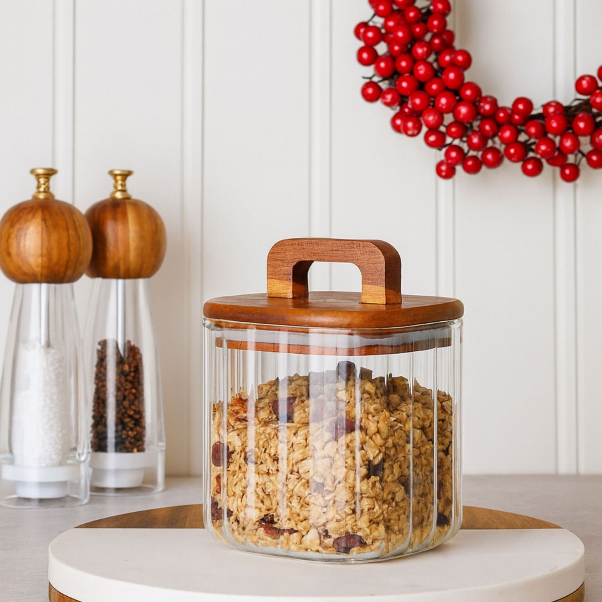 KARE EMİLLA 700ML AKASYA KAPAKLI, ÇİZGİLİ KAVANOZ (BOR 089)