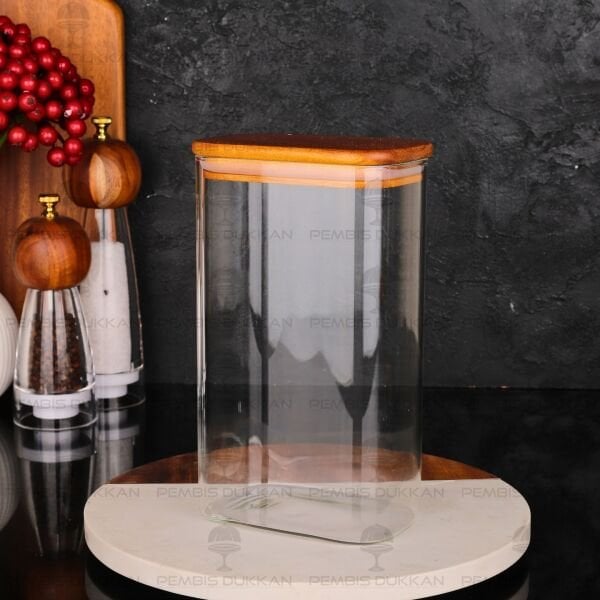 DİKDÖRTGEN 1500ML AKASYA KAPAKLI KAVANOZ (BOR099)