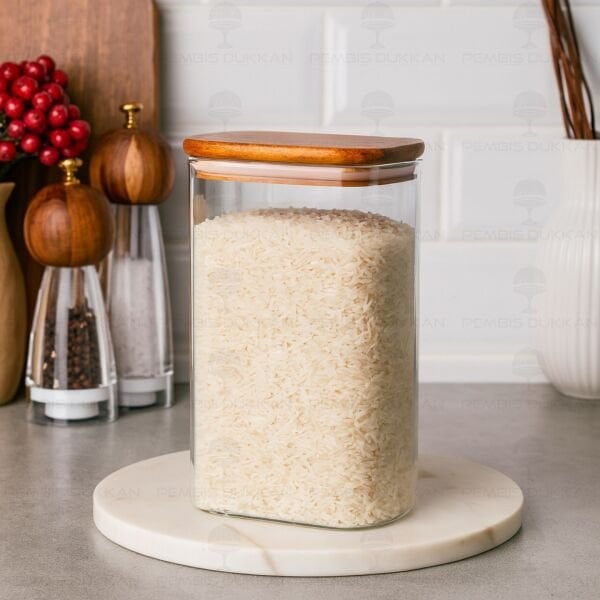 DİKDÖRTGEN 1500ML AKASYA KAPAKLI KAVANOZ (BOR099)