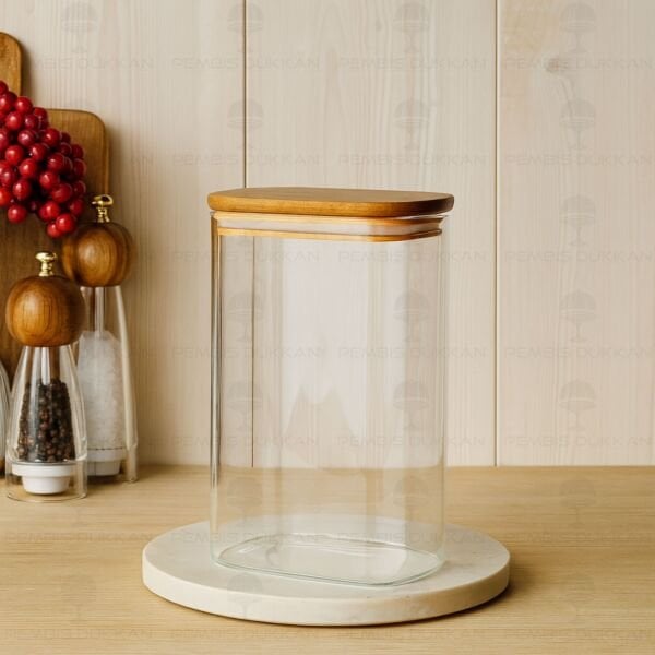 DİKDÖRTGEN 1500ML AKASYA KAPAKLI KAVANOZ (BOR099)