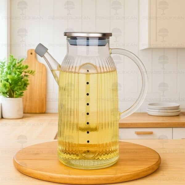 İNCE ÇİZGİLİ METAL KAPAKLI 1000ML YAĞDANLIK (GLA03)