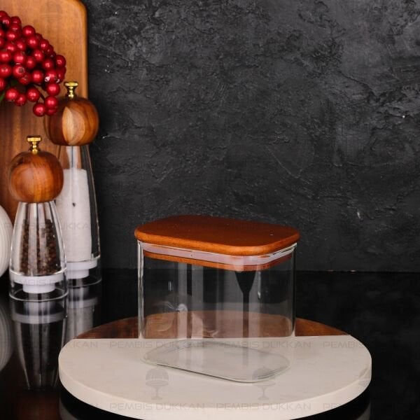 DİKDÖRTGEN 650ML AKASYA KAPAKLI KAVANOZ (BOR97)