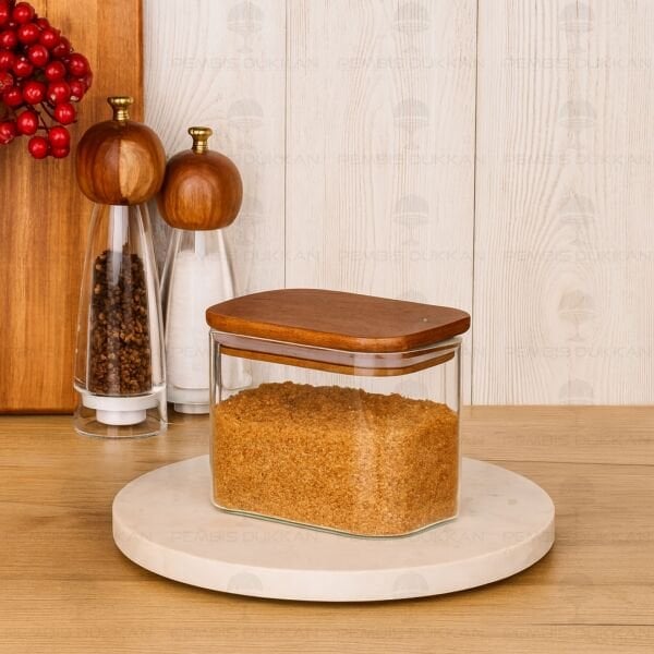 DİKDÖRTGEN 650ML AKASYA KAPAKLI KAVANOZ (BOR97)