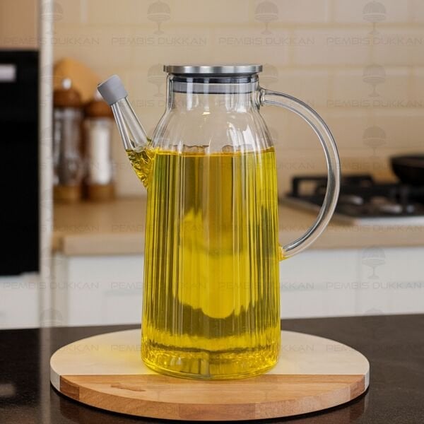 İNCE ÇİZGİLİ METAL KAPAKLI 1000ML YAĞDANLIK (GLA03)