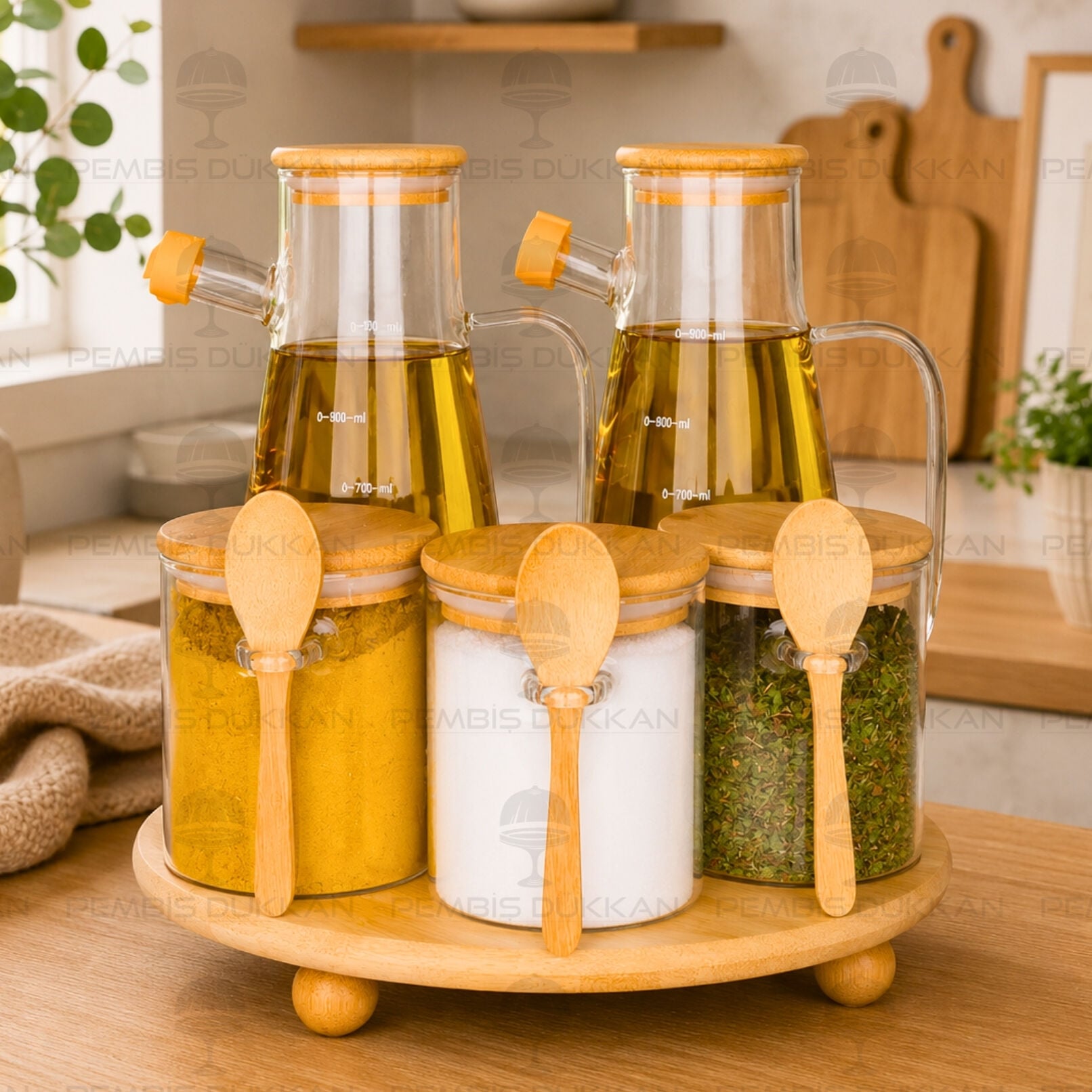 5li Yuvarlak Standlı, Ocak Yanı Yağdanlık Kombin Set No1