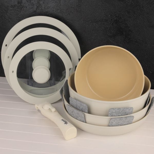 BONDY AMERCOOK 11 PARÇA TAK ÇIKAR KREM TENCERE SET