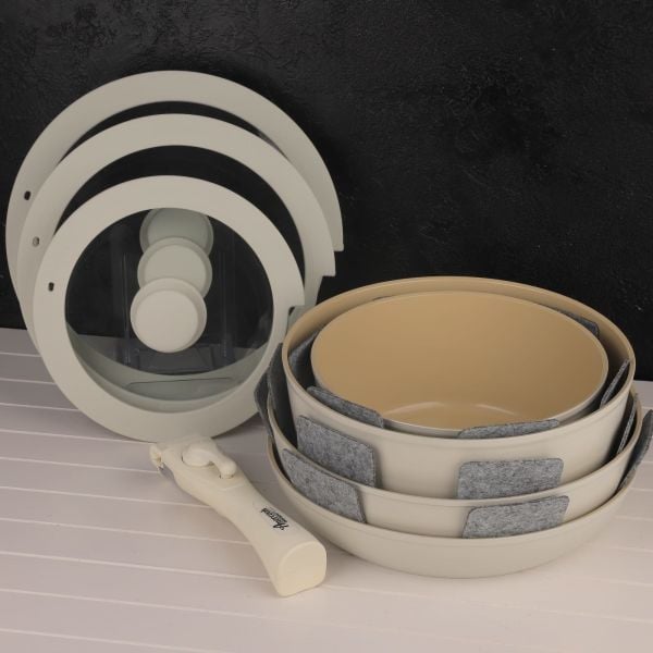 BONDY AMERCOOK 11 PARÇA TAK ÇIKAR KREM TENCERE SET