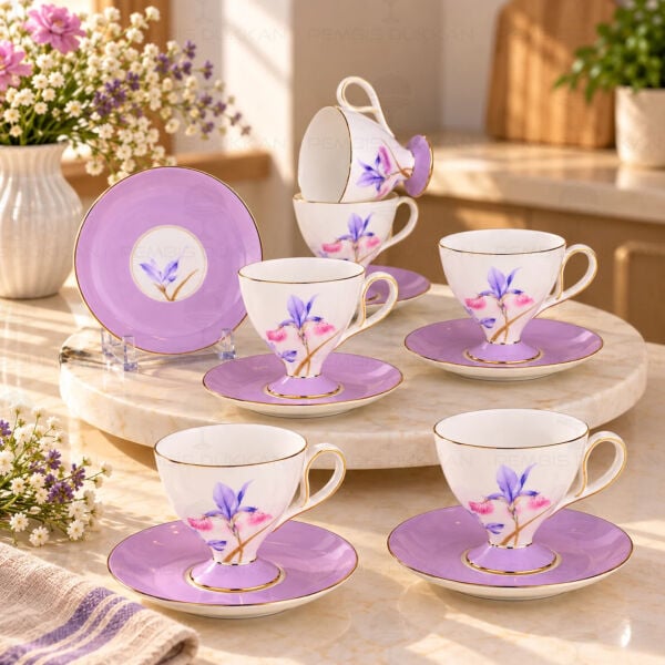 Lila Royal Charme-Veronıca 6 Kişilik Kahve Fincan Takımı (Roy-0108)