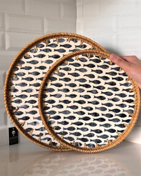 2Lİ SEDEF KULPSUZ YUVARLAK TEPSİ (1359) NO 3