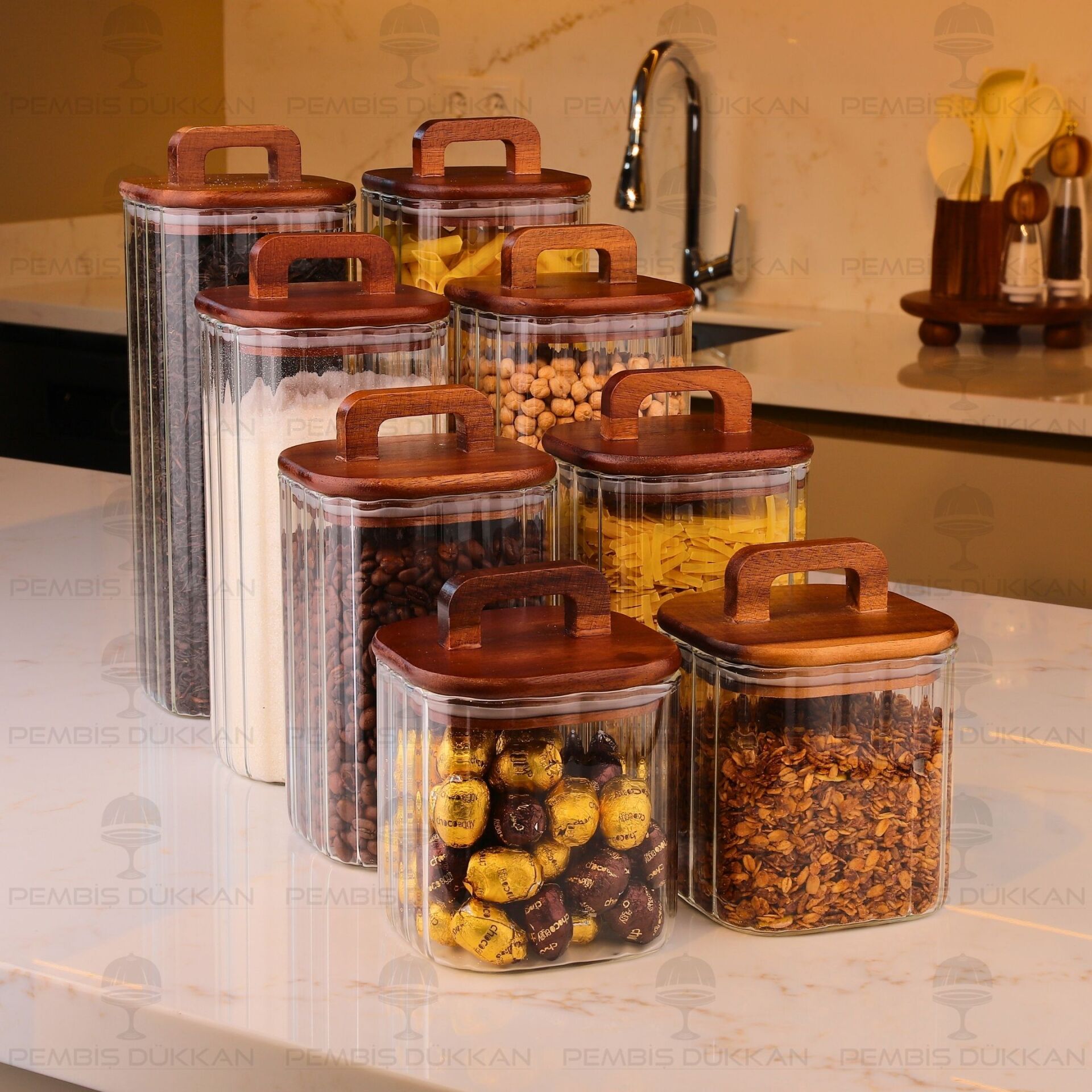 8Lİ EMİLLA ERZAK AKASYA KAPAKLI KAVANOZ SET (BOR089-090-091-092)