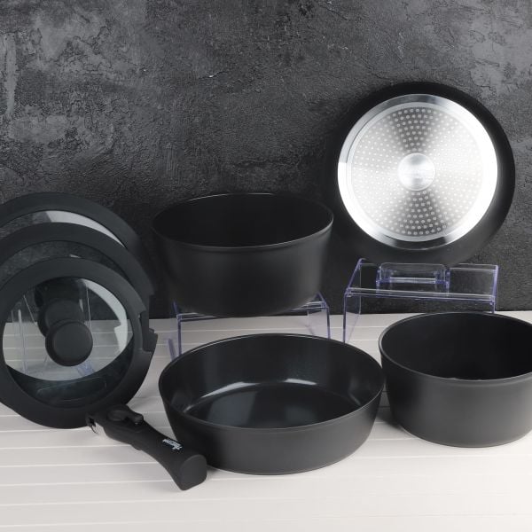 BONDY AMERCOOK 11 PARÇA TAK ÇIKAR SİYAH TENCERE SET
