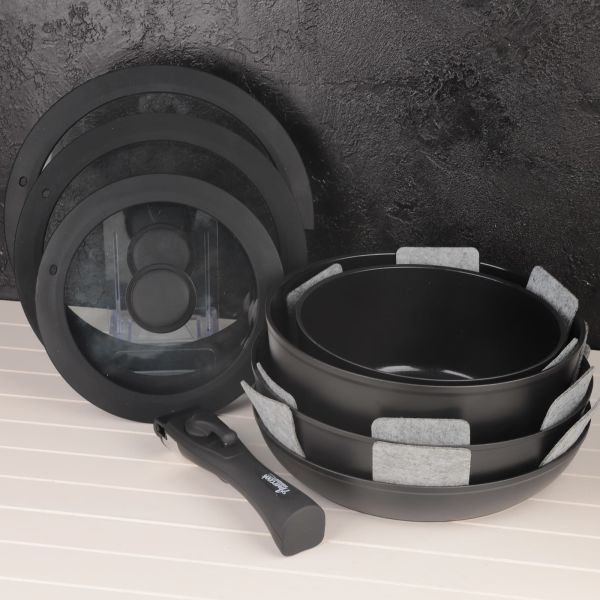 BONDY AMERCOOK 11 PARÇA TAK ÇIKAR SİYAH TENCERE SET