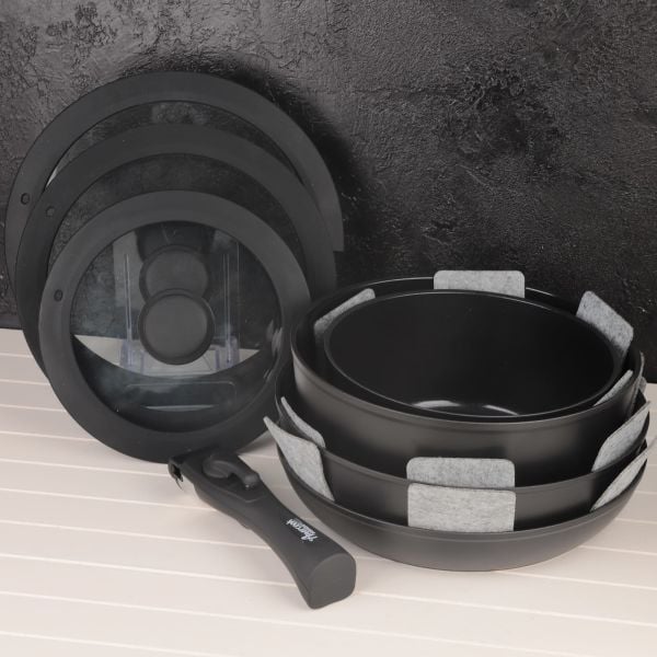 BONDY AMERCOOK 11 PARÇA TAK ÇIKAR SİYAH TENCERE SET