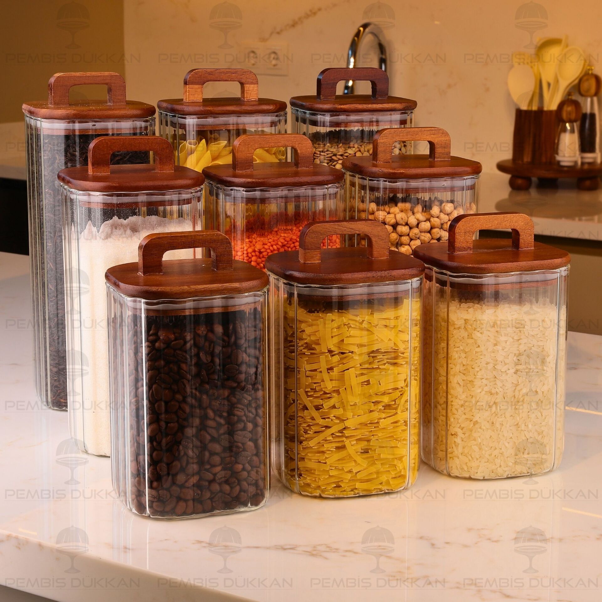 9LU EMİLLA ERZAK AKASYA KAPAKLI KAVANOZ SET (BOR090-091-092)