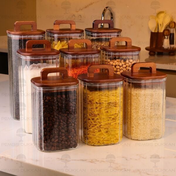 9LU EMİLLA ERZAK AKASYA KAPAKLI KAVANOZ SET (BOR090-091-092)