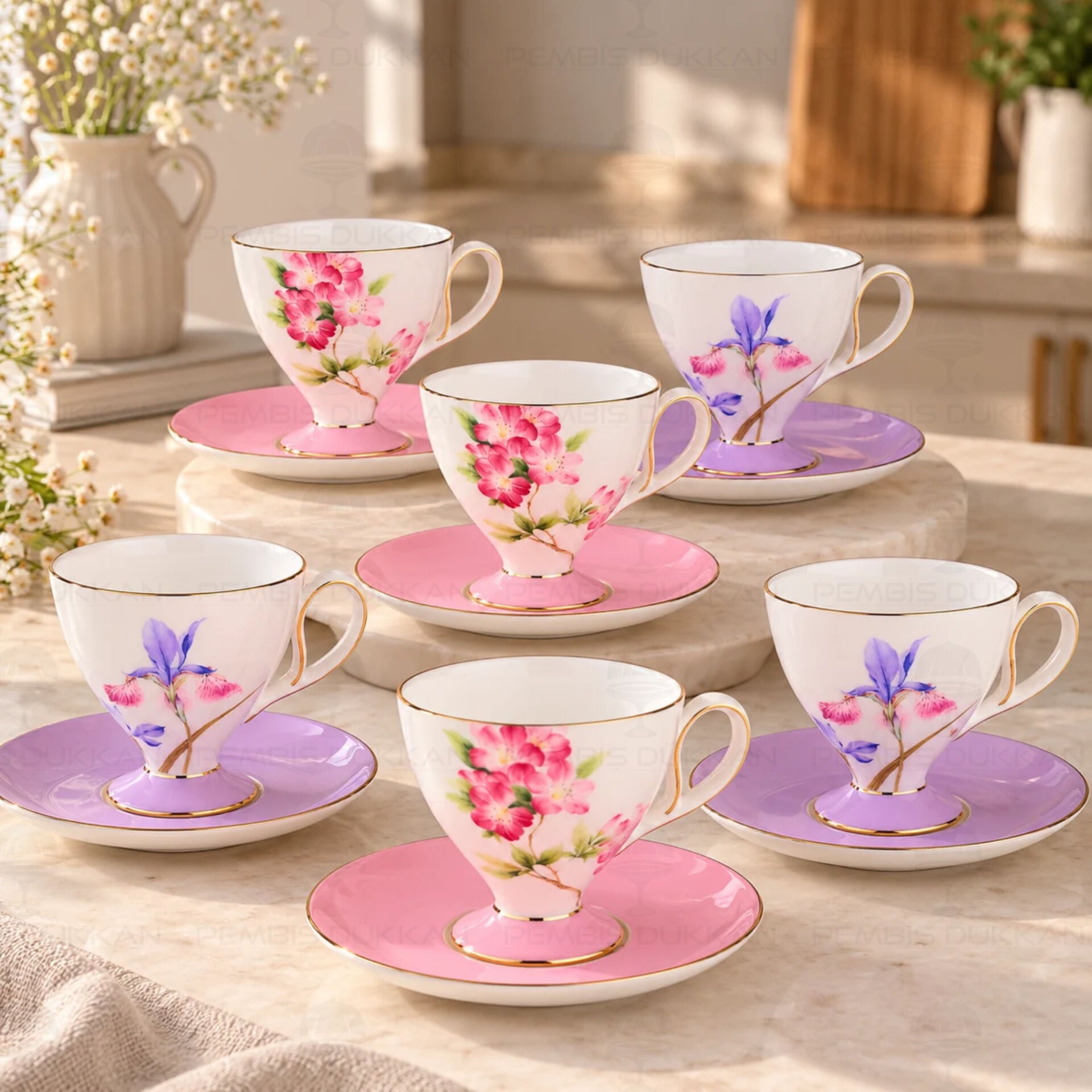 Pembe -Lila Royal Charme-Veronıca 6 Kişilik Kahve Fincan Takımı (Roy-0110-0108)