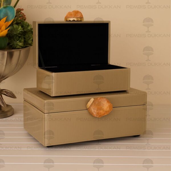 DOĞAL TAŞ KULPLU 2Lİ MÜCEVHER KUTUSU VİZON (3770)