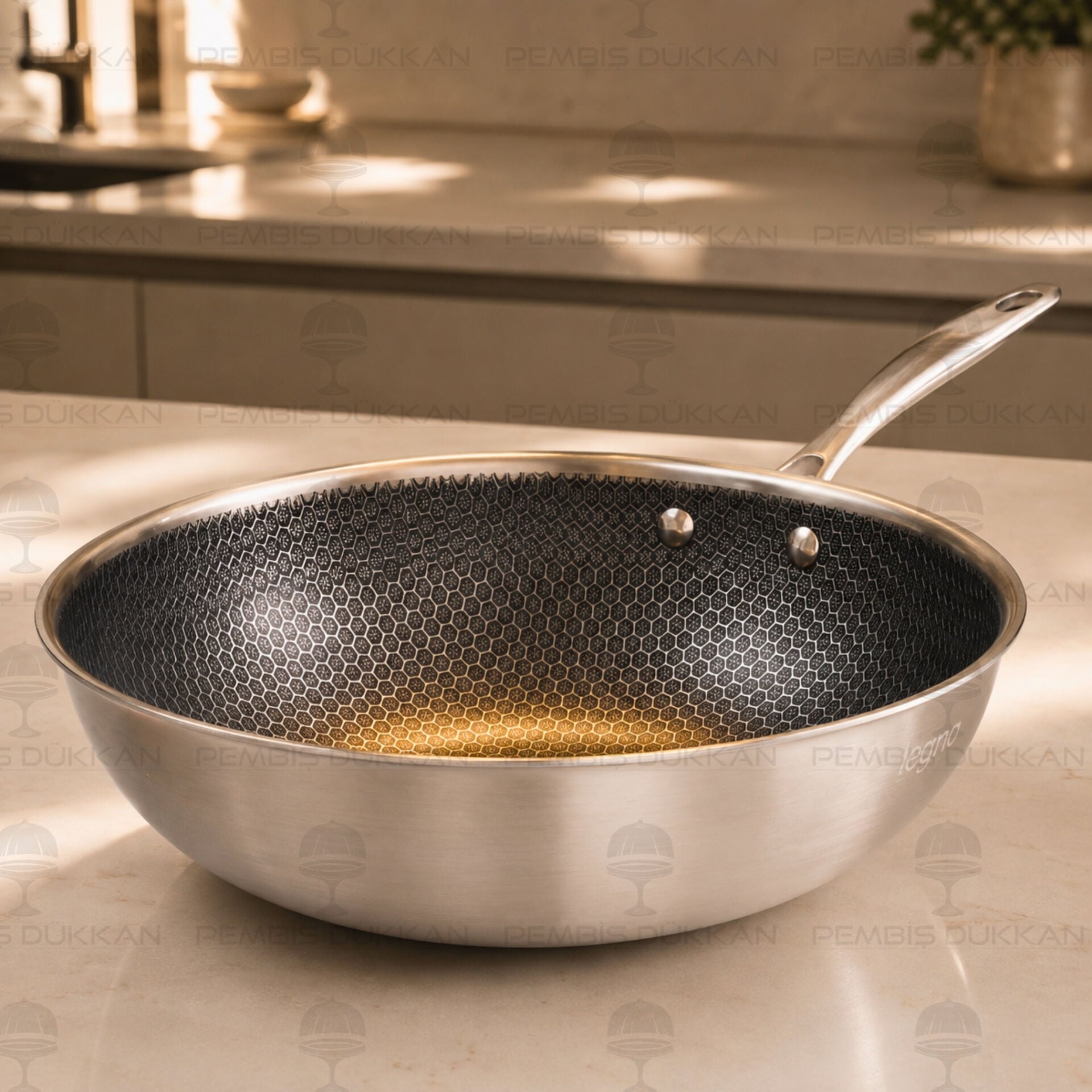 Leggno 30 cm Elite Pro 3Ply Petek Tabanlı Wok Tava