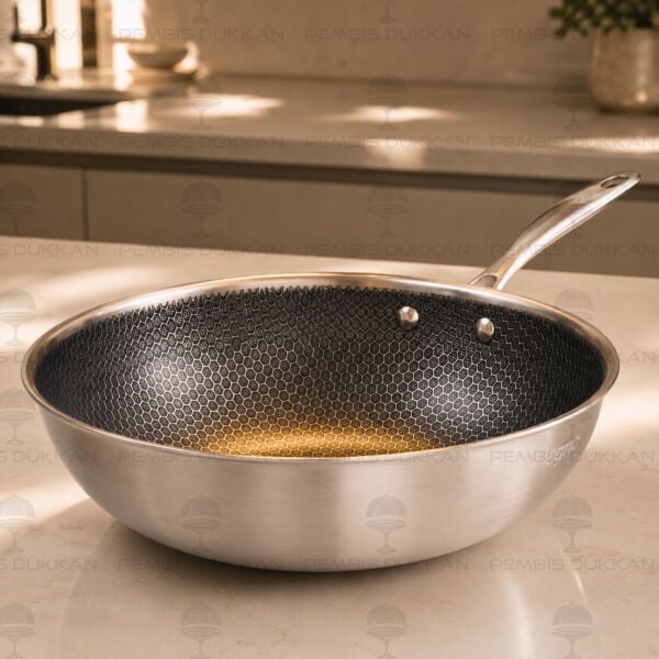 Leggno 30 cm Elite Pro 3Ply Petek Tabanlı Wok Tava