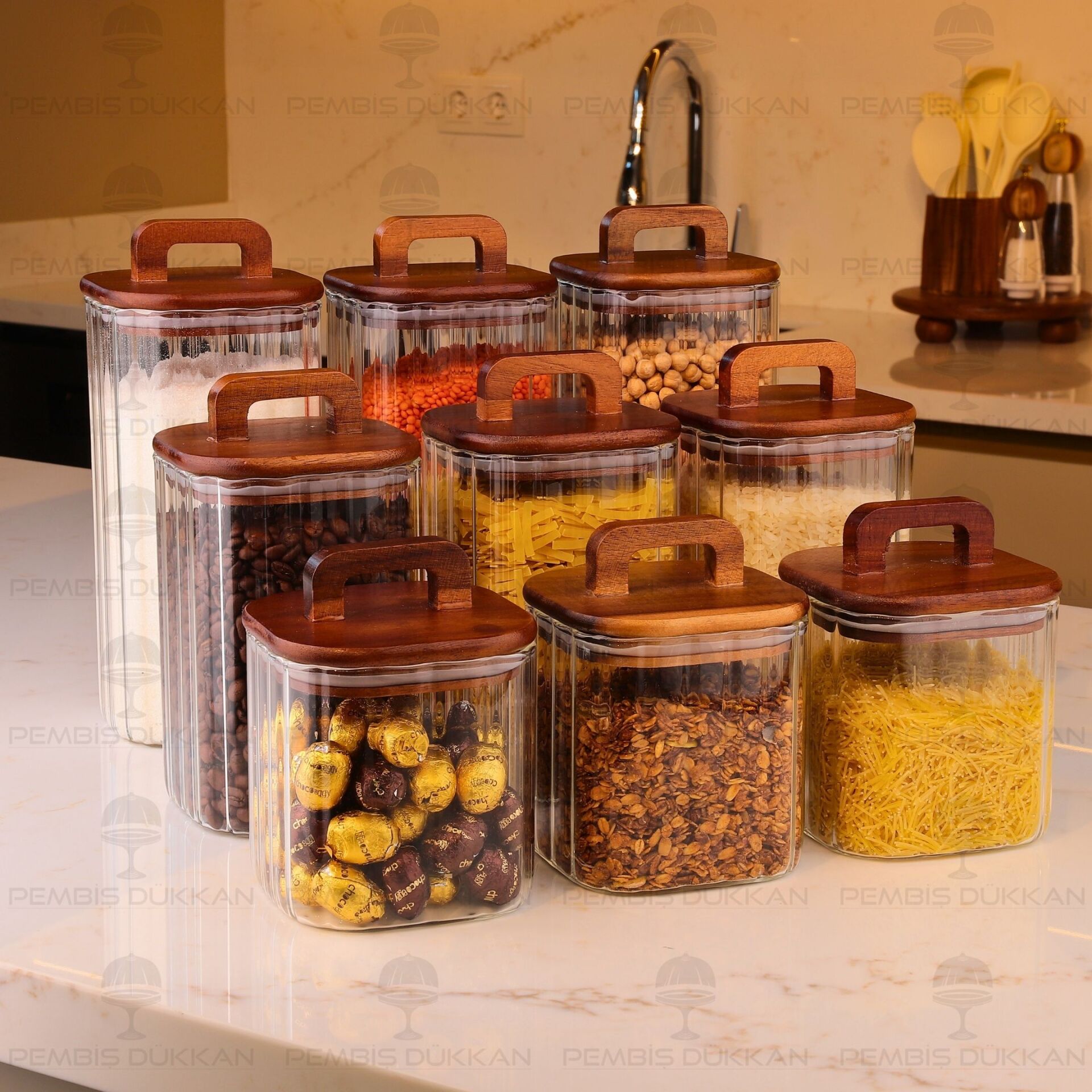 9LU EMİLLA ERZAK AKASYA KAPAKLI KAVANOZ SET (BOR089-090-091)