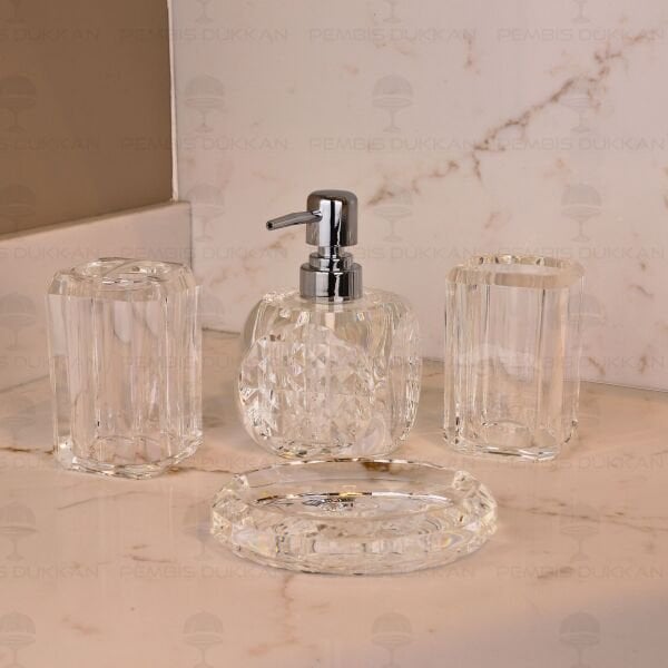 4 PARÇA BAKLAVA DESEN ŞEFFAF AKRİLİK BANYO SETİ