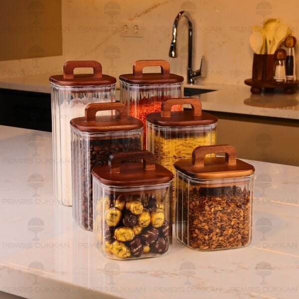 6LI EMİLLA ERZAK AKASYA KAPAKLI KAVANOZ SET (BOR089-090-091)