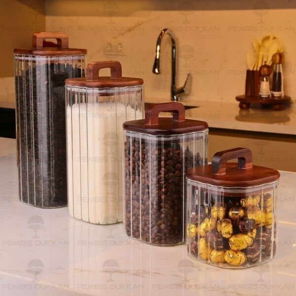 4lü Emilla Erzak Akasya Kapaklı Kavanoz Set (Bor089-090-091-092)