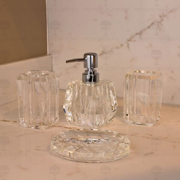 4 PARÇA PRİZMA DESEN ŞEFFAF AKRİLİK BANYO SETİ