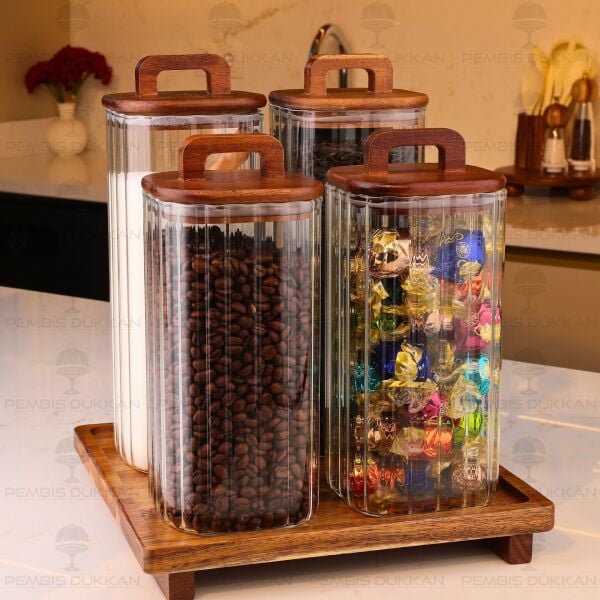 4LÜ EMİLLA TEZGAH ÜSTÜ KAVANOZ KOMBİN SET (8B70-BOR091-092)