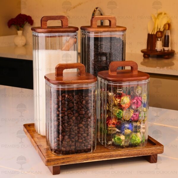 4LÜ EMİLLA TEZGAH ÜSTÜ AKASYA KAPAKLI KAVANOZ KOMBİN SET (8B70-BOR090-092)