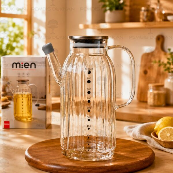 Kalın Çizgili Metal Kapaklı 1000ml Yağdanlık (Gla01)