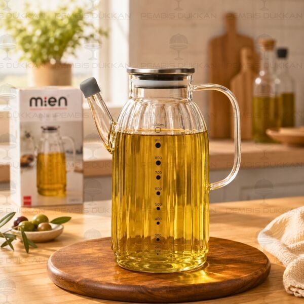 Kalın Çizgili Metal Kapaklı 1000ml Yağdanlık (Gla01)