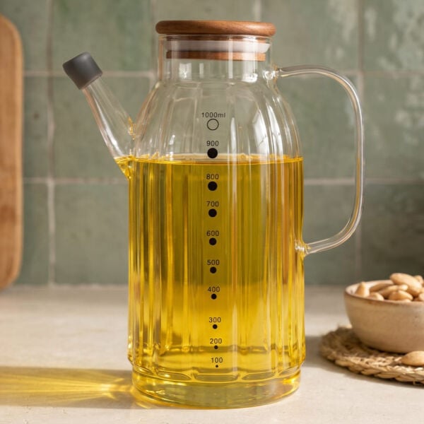 Kalın Çizgili Akasya Kapaklı 1000ml Yağdanlık (Gla021)